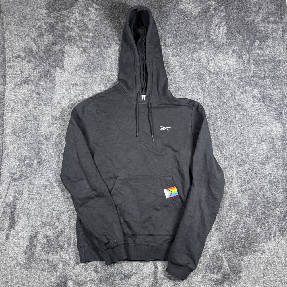 Reebok Mens Pride Graphic Hoodie Black Small Pullover Vector Logo French Terry